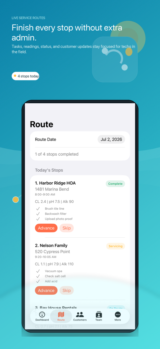 PoolPilot Pro route screen on iPhone
